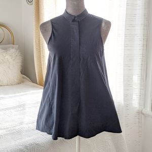 Everleigh - Navy trapeze sleeveless cotton shirt